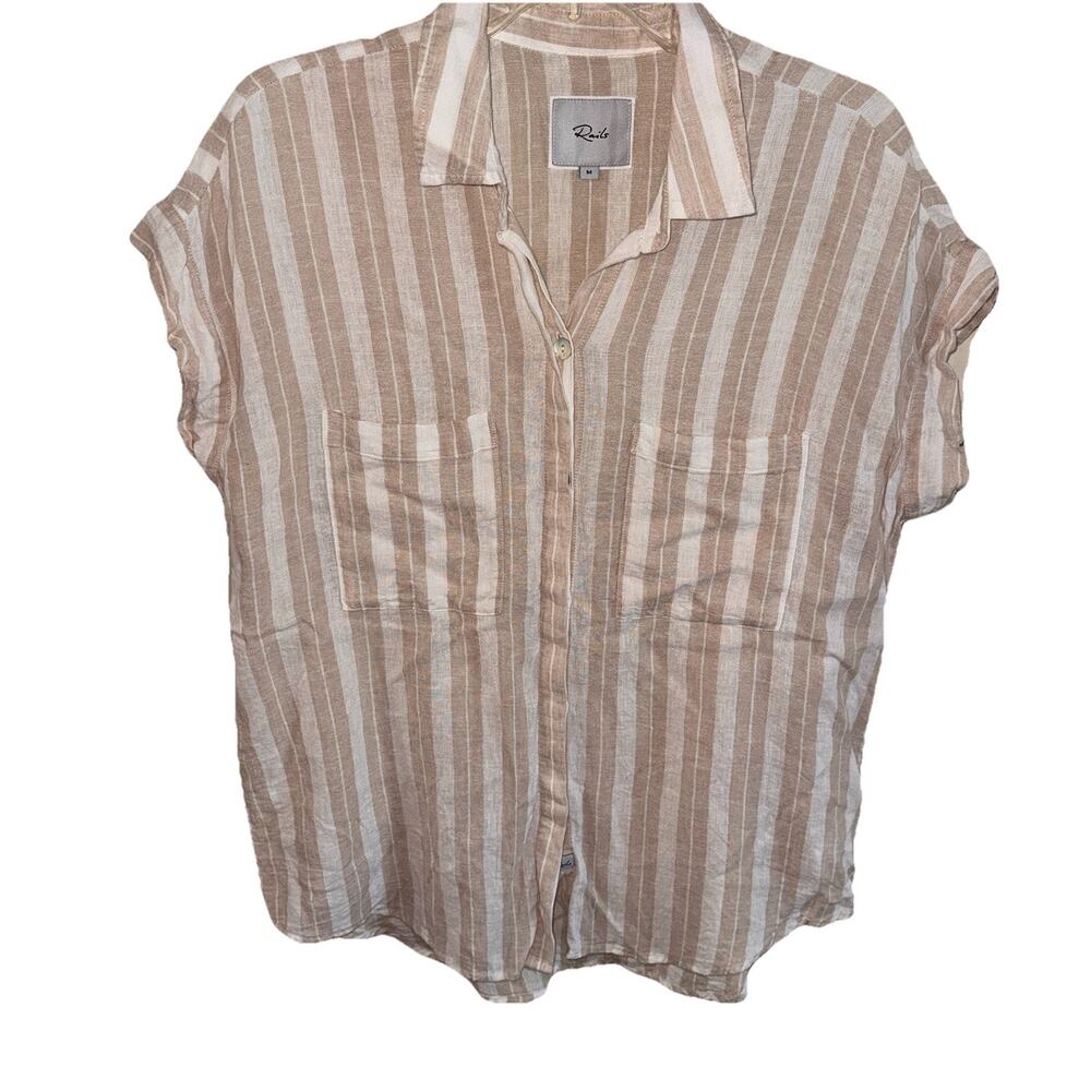 Rails Linen Viscose Blend Cito Shore Stripe Beige & White Button Up Top Medium